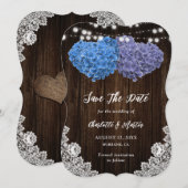 Save The Date Élégant Mariage de coeur bleu et violet (Devant / Derrière)
