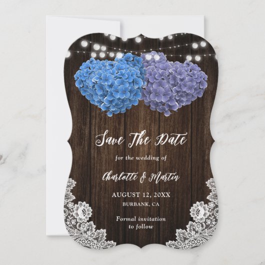 Save The Date Élégant Mariage de coeur bleu et violet (Devant)