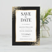 Save The Date Élégant Mariage de Confetti à cadre d'or noir (Debout devant)