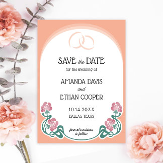 Save The Date Élégant Mariage de couleur Art Nouveau Peach