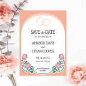 Save The Date Élégant Mariage de couleur Art Nouveau Peach