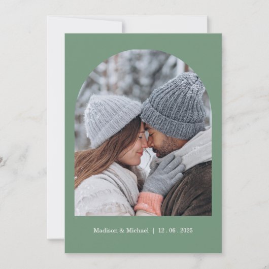 Save The Date Élégant Mariage de couronne végétale d'hiver vert (Devant)