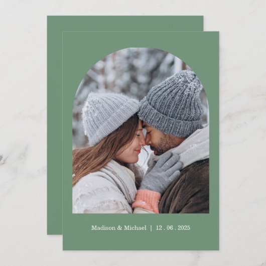 Save The Date Élégant Mariage de couronne végétale d'hiver vert (Devant / Derrière)