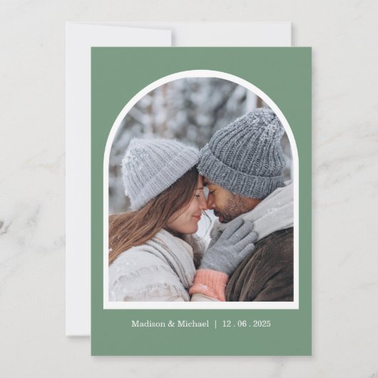Save The Date Élégant Mariage de couronne végétale d'hiver vert (Devant)