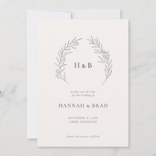 Save The Date Élégant Mariage de crête de monogramme floral