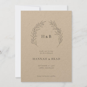 Save The Date Élégant Mariage de crête de monogramme Kraft Flora