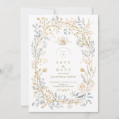 Save The Date Élégant Mariage de crête florale neutre (Devant)