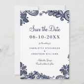 Save The Date Élégant Mariage de dentelle Fiançailles photo bleu (Devant)