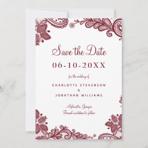 Save The Date Élégant Mariage de dentelle Fiançailles Photo Roug