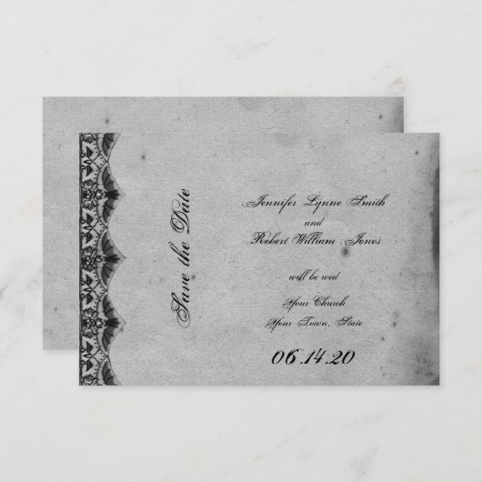 Save The Date Élégant mariage de dentelle gothique Sauvez la dat (Devant / Derrière)