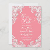 Save The Date Élégant Mariage de dentelle rose (Devant)