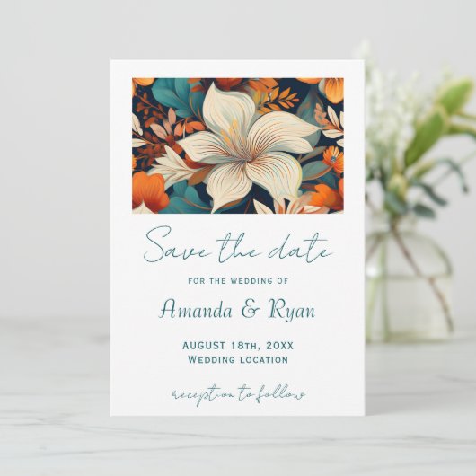 Save The Date Élégant Mariage de design botanique tropical (Debout devant)