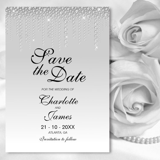 Save The Date Elégant mariage de diamants d'argent Enregistrer l