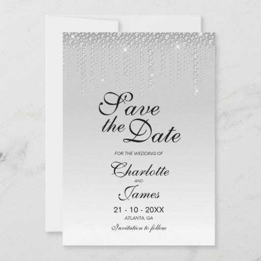 Save The Date Elégant mariage de diamants d'argent Enregistrer l (Devant)