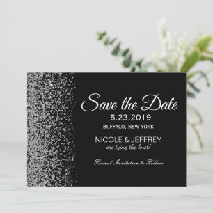 Save The Date Élégant Mariage de diamants noir et blanc Date de 