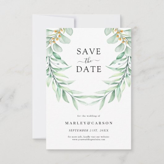 Save The Date Élégant Mariage de feuillage de verdure (Devant)