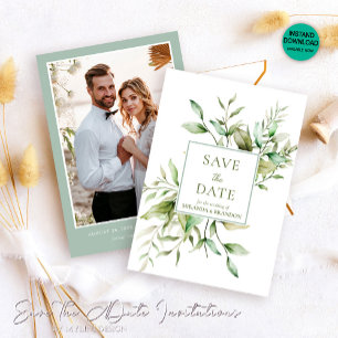 Save The Date Élégant Mariage de feuillage Eucalyptus Photo