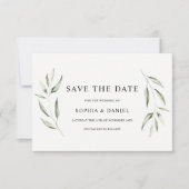 Save The Date Elégant Mariage de feuille verte aquarelle (Devant)