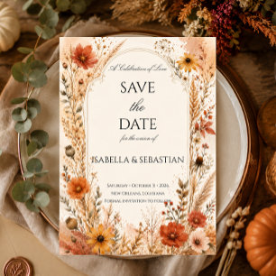 Save The Date Élégant Mariage de Fleur Sauvage d'Automne