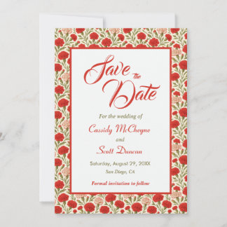 Save The Date Elégant mariage de Fleurs de Carnation Rouge Enreg