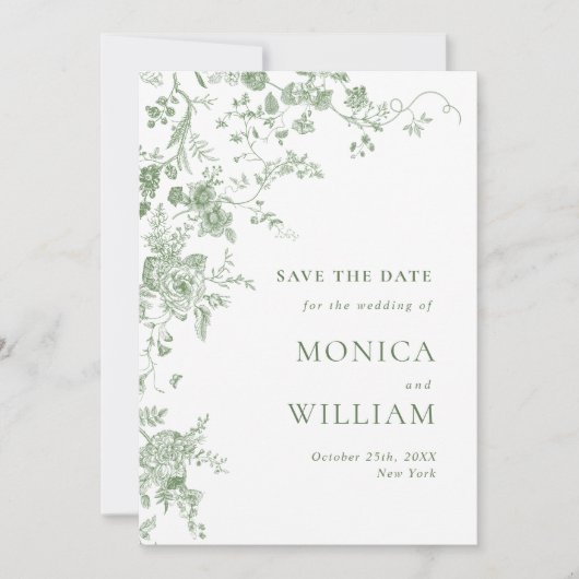 Save The Date Élégant Mariage de fleurs de France vert victorien (Devant)