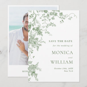 Save The Date Élégant Mariage de fleurs de France vert victorien