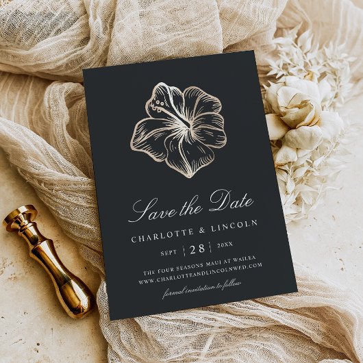 Save The Date Élégant Mariage de fleurs d'Hibiscus d'or