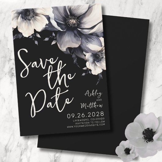 Save The Date Élégant Mariage de fleurs noires