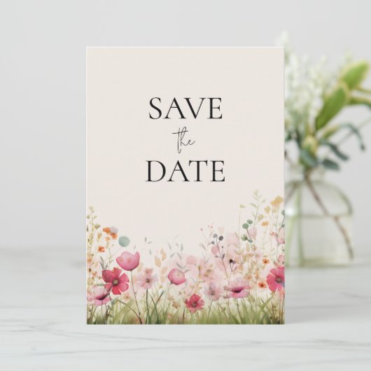 Save The Date Élégant Mariage de fleurs sauvages (Debout devant)
