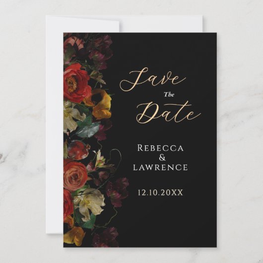 Save The Date Élégant mariage de fleurs sombres (Devant)