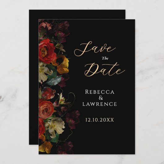 Save The Date Élégant mariage de fleurs sombres (Devant / Derrière)