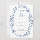 Save The Date Élégant Mariage de fleurs victorien bleu Dusty (Devant)