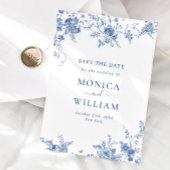Save The Date Élégant Mariage de Floral Bleu Victorien Français