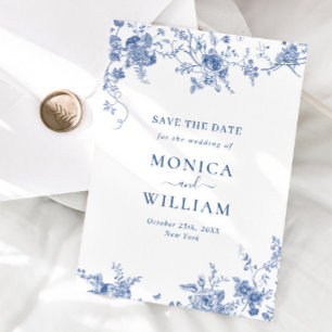 Save The Date Élégant Mariage de Floral Bleu Victorien Français