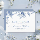 Save The Date Élégant Mariage de Floral Bleu Victorien Français