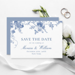 Save The Date Élégant Mariage de Floral Bleu Victorien Français
