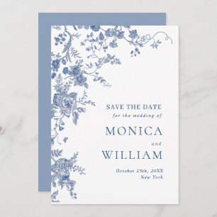 Save The Date Élégant Mariage de Floral Bleu Victorien Français