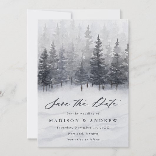 Save The Date Élégant Mariage de forêt d'hiver (Devant)