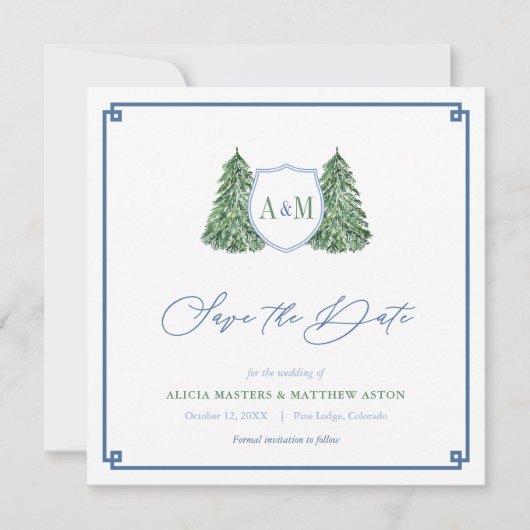 Save The Date Élégant Mariage de forêt d'hiver Monogram Tartan (Devant)