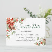 Save The Date Elégant Mariage de la branche de pin Poinsettia (Debout devant)
