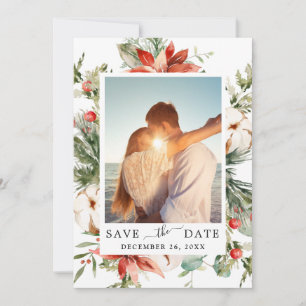 Save The Date Elégant Mariage de la branche de pin Poinsettia