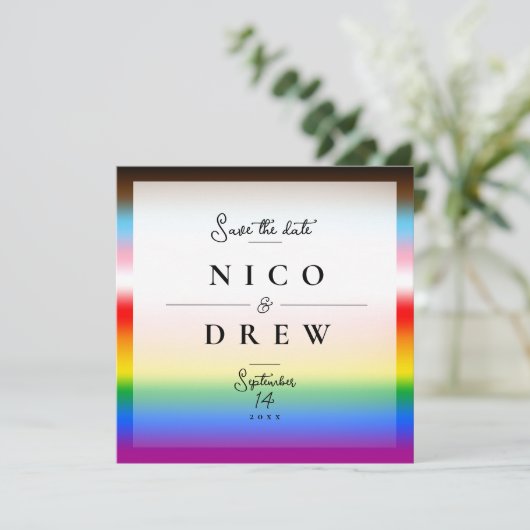 Save The Date Élégant Mariage de la fierté de progrès LGBTQ+ (Debout devant)