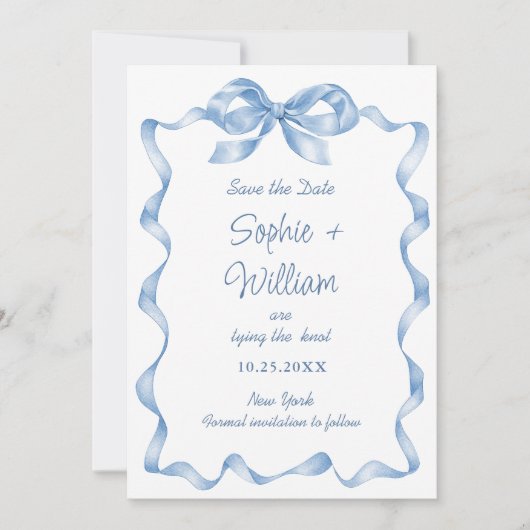 Save The Date Élégant Mariage de mâchoire bleu Dusty (Devant)