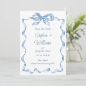 Save The Date Élégant Mariage de mâchoire bleu Dusty (Debout devant)