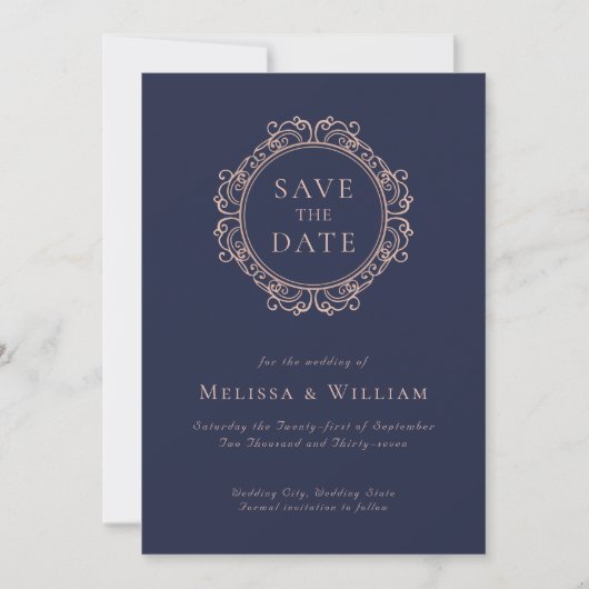 Save The Date Élégant Mariage de marine classique (Devant)