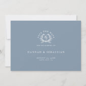 Save The Date Élégant Mariage de Monogram Blue Dusty (Devant)