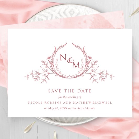 Save The Date Élégant Mariage de monogramme couleur rose pâle