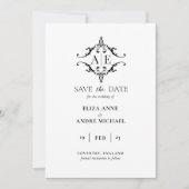 Save The Date Élégant Mariage de monogramme noir et blanc (Devant)
