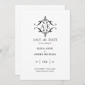 Save The Date Élégant Mariage de monogramme noir et blanc (Devant / Derrière)