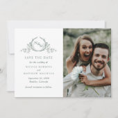 Save The Date Élégant Mariage de Monogramme Vert Photo (Devant)